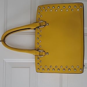 Yellow,  Rianstone and silver tone studs, Medium Tote crossbody & new strap